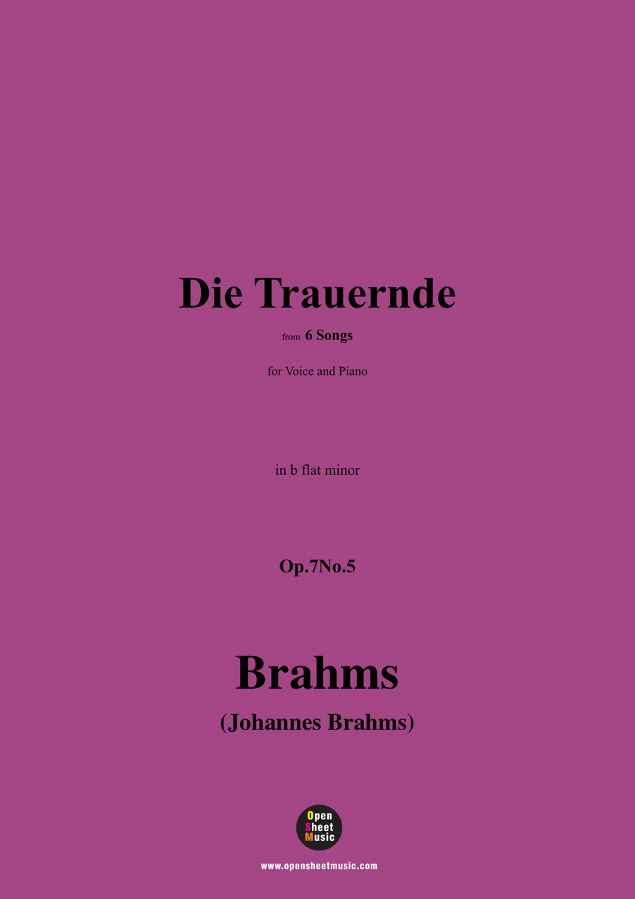 Brahms-Die Trauernde,Op.7No.5,in b flat minor Piano, Vocal scores gallery preview page 1