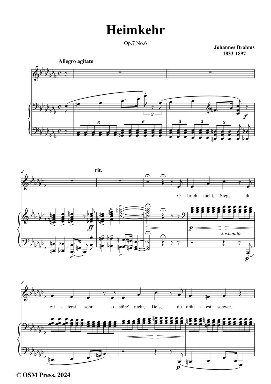 Brahms-Heimkehr,Op.7 No.6,in a flat minor Piano, Vocal scores gallery preview page 2