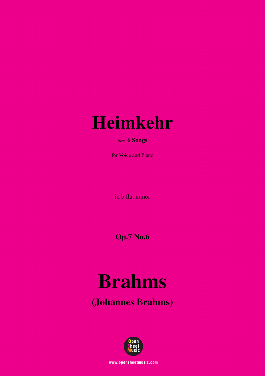 Brahms-Heimkehr,Op.7 No.6,in b flat minor Piano, Vocal scores gallery preview page 1