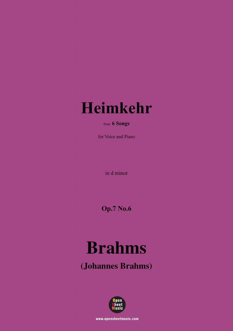 Brahms-Heimkehr,Op.7 No.6,in d minor Piano, Vocal scores gallery preview page 1