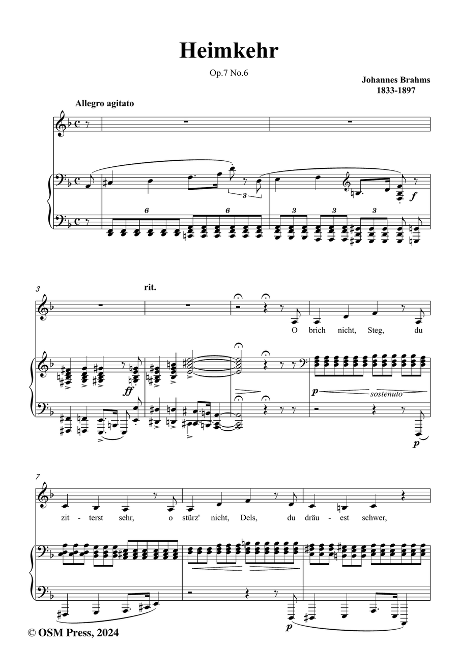 Brahms-Heimkehr,Op.7 No.6,in d minor Piano, Vocal scores gallery preview page 2