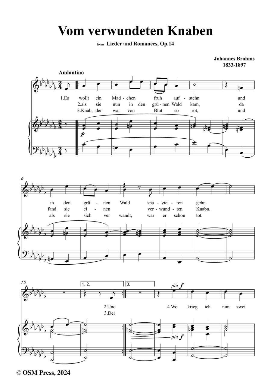 Brahms-Vom verwundeten Knaben,in a flat minor Piano, Vocal scores gallery preview page 2