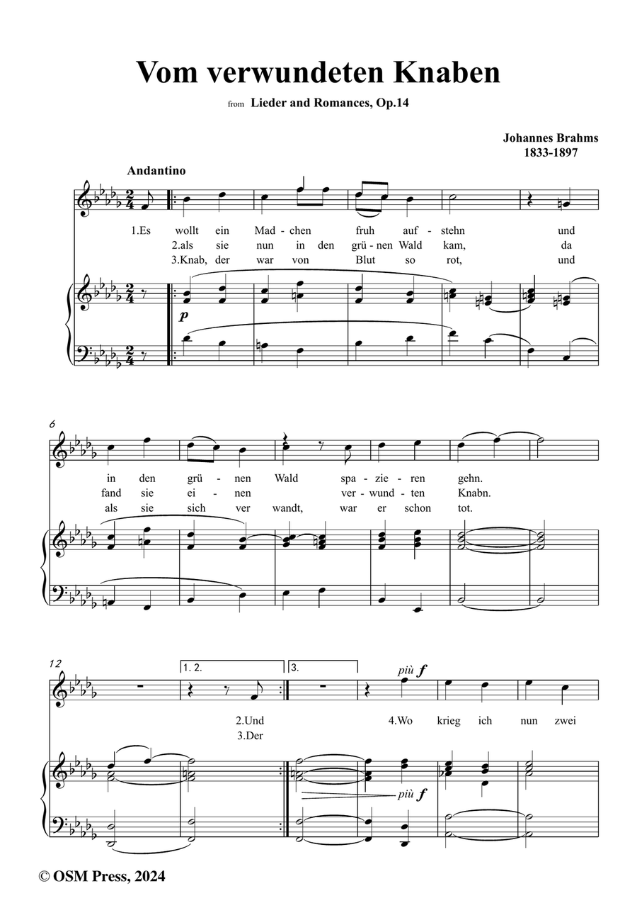 Brahms-Vom verwundeten Knaben,in b flat minor Piano, Vocal scores gallery preview page 2