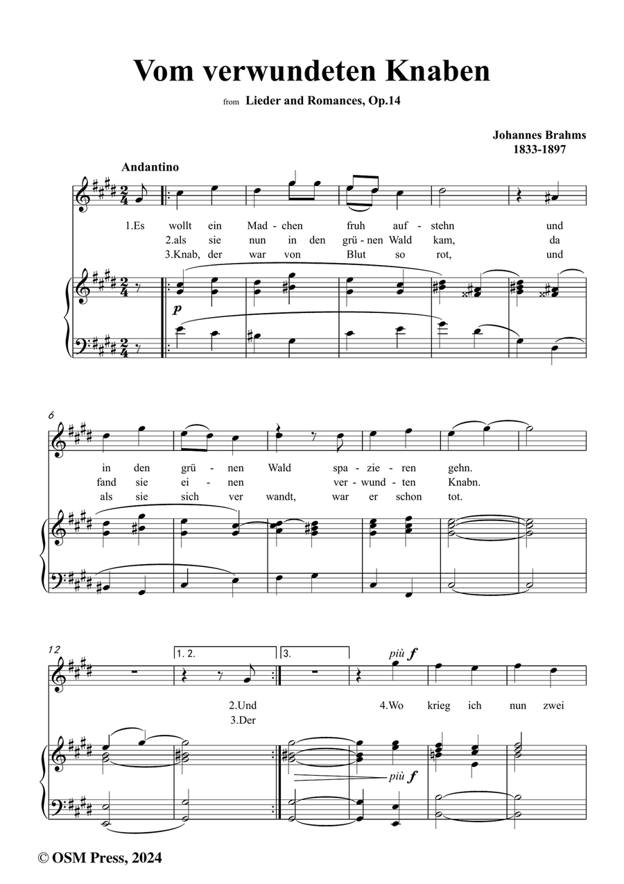 Brahms-Vom verwundeten Knaben,in c sharp minor Piano, Vocal scores gallery preview page 2