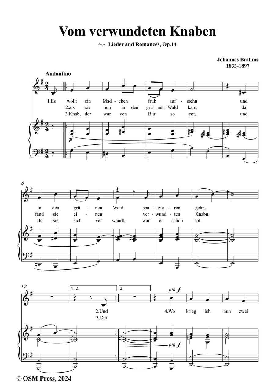 Brahms-Vom verwundeten Knaben,in e minor Piano, Vocal scores gallery preview page 2