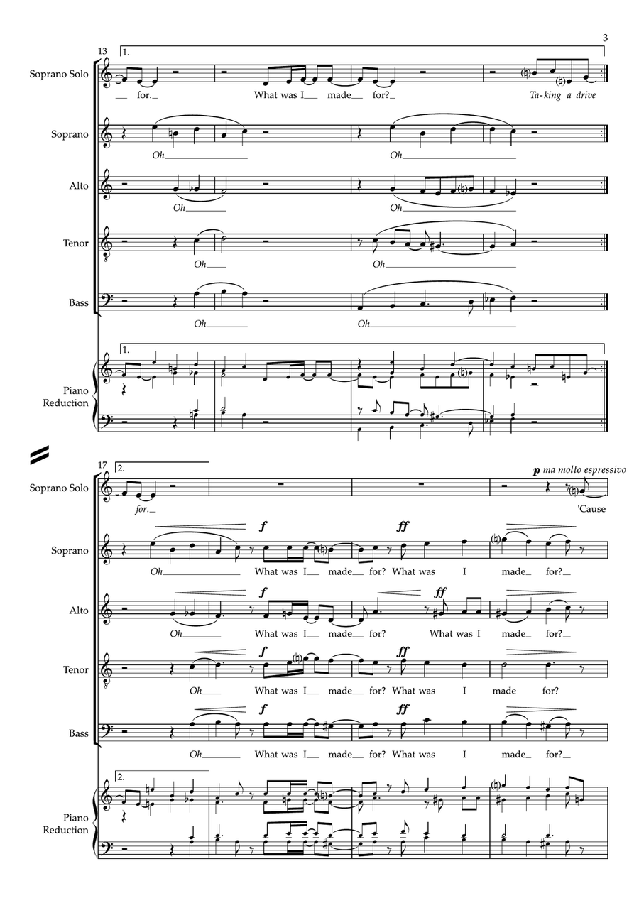What Was I Made For? 4-Part scores gallery preview page 3