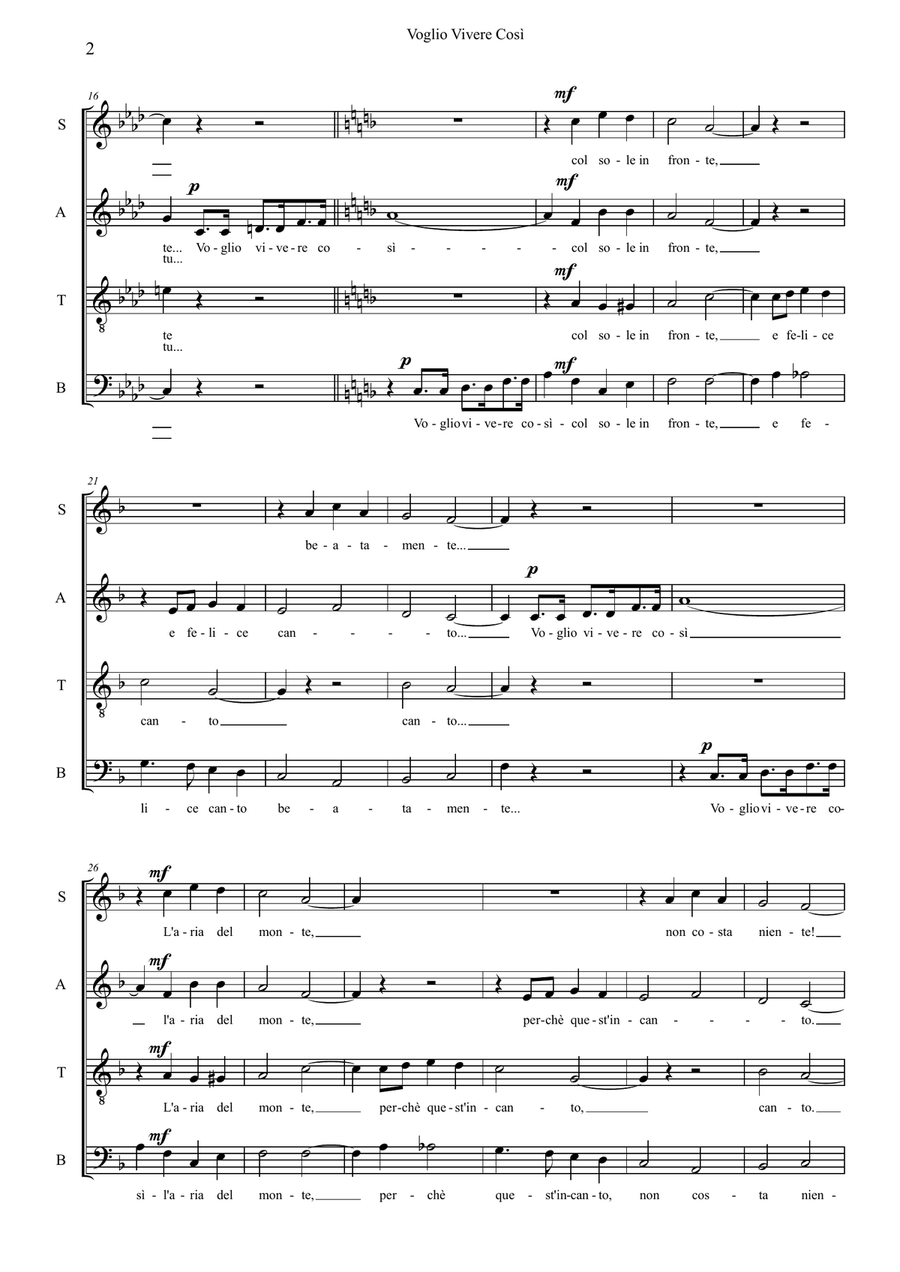 Voglio Vivere Cosi' Voglio Vivere Cosi' 4-Part scores gallery preview page 2