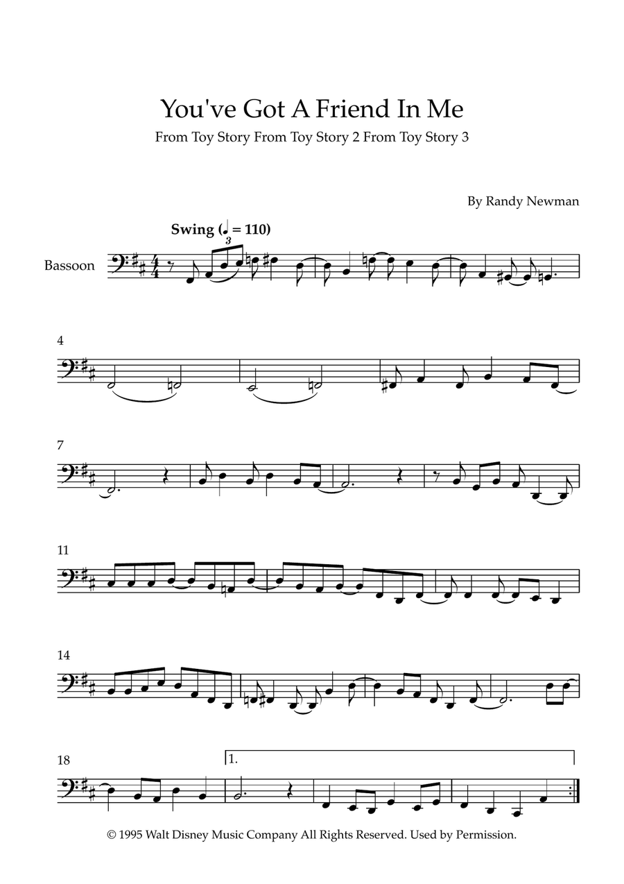 You've Got A Friend In Me Bassoon Solo scores gallery preview page 1
