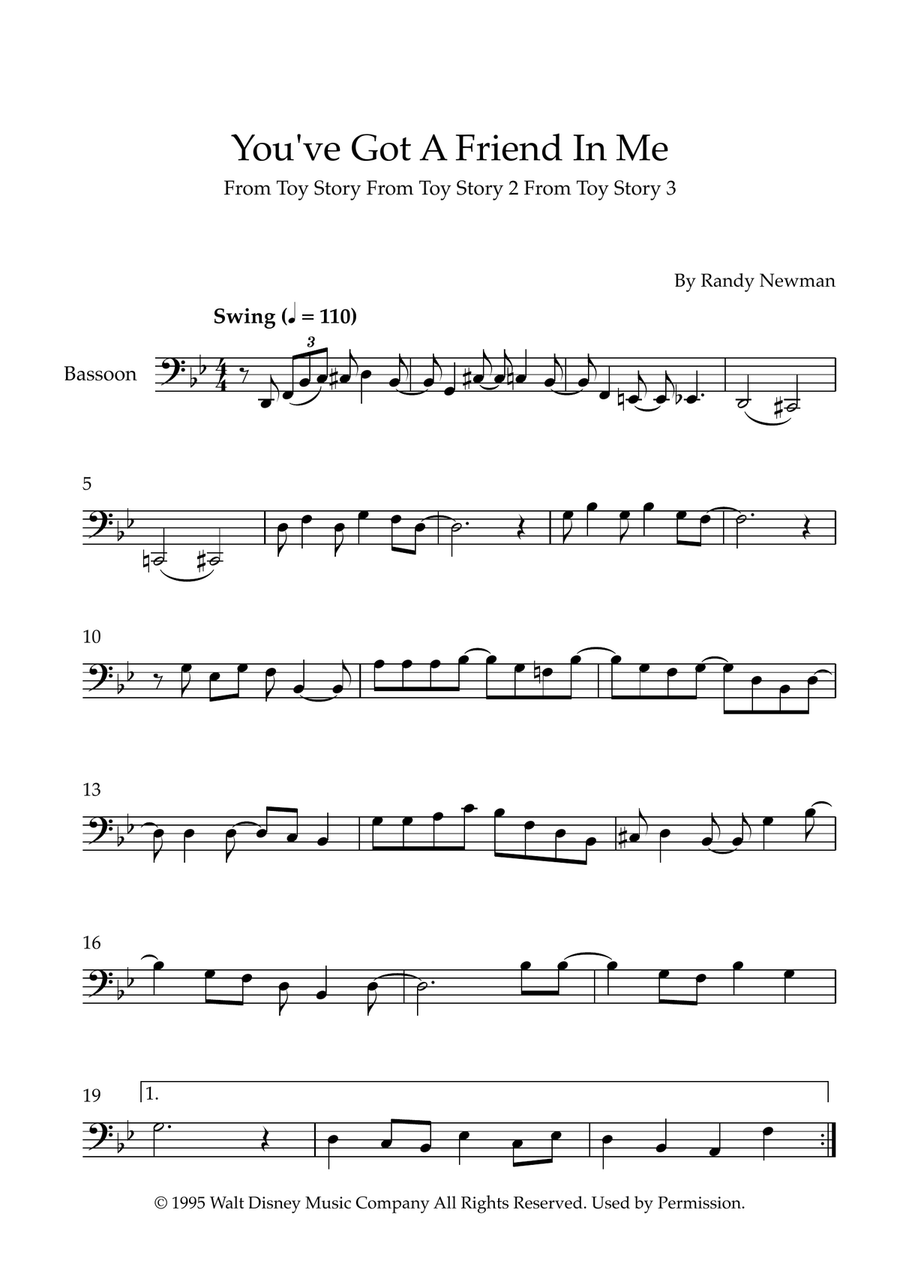 You've Got A Friend In Me Bassoon Solo scores gallery preview page 1