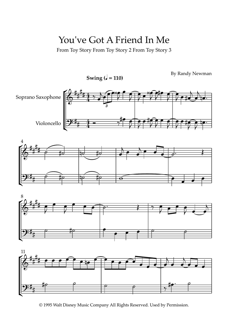 You've Got A Friend In Me Soprano Saxophone scores gallery preview page 1
