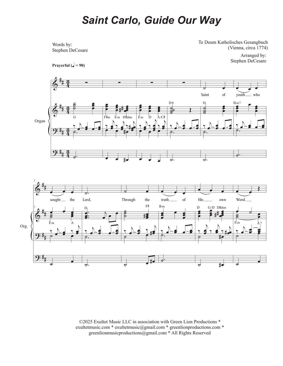 Saint Carlo, Guide Our Way (Unison choir) Unison Choir scores gallery preview page 1