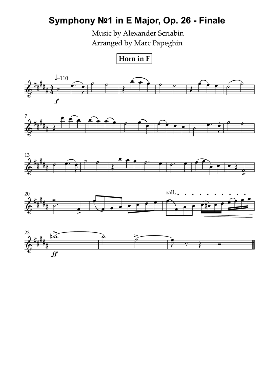 FInale from Symphony No. 1 Horn Solo scores gallery preview page 1