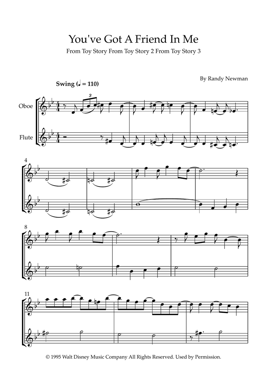 You've Got A Friend In Me Woodwind Duet scores gallery preview page 1