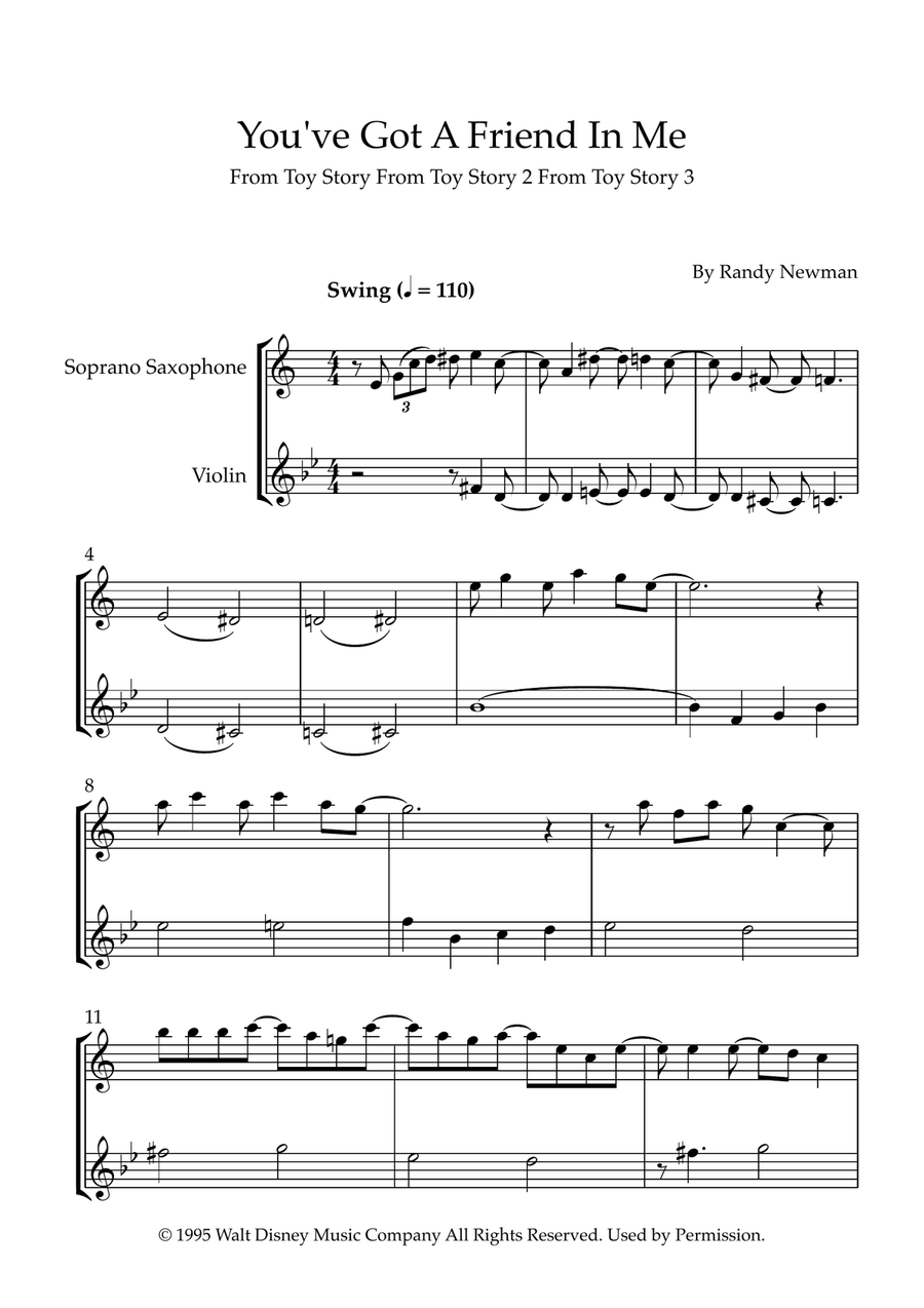You've Got A Friend In Me Soprano Saxophone scores gallery preview page 1