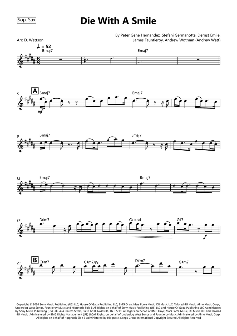 Die With A Smile Die With A Smile Piano scores gallery preview page 1