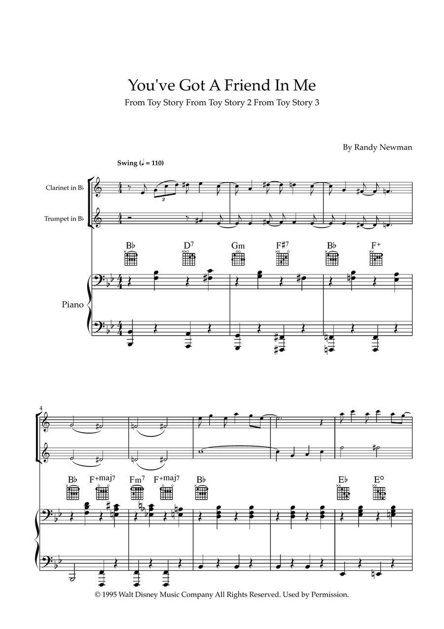 You've Got A Friend In Me B-Flat Clarinet scores gallery preview page 1