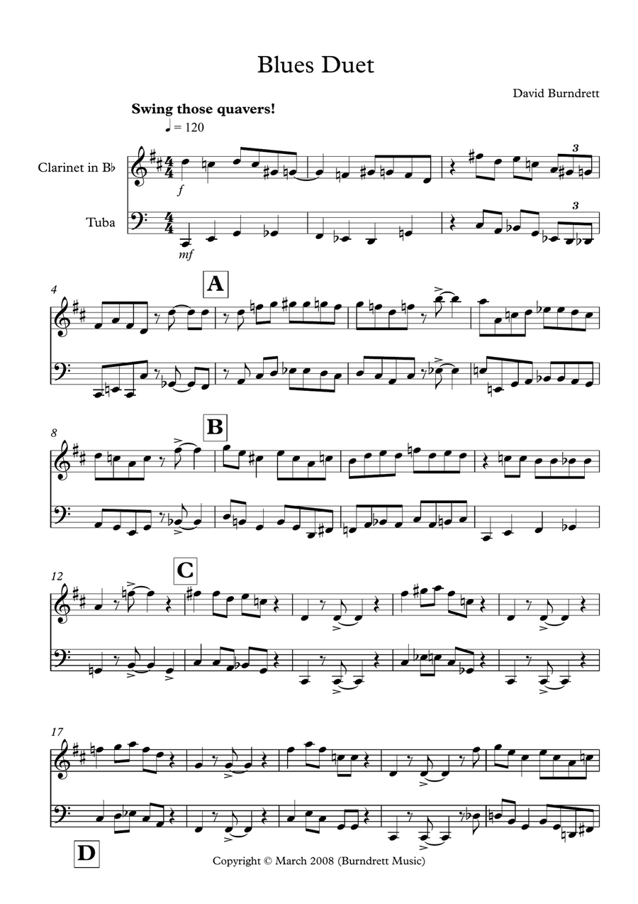 Blues Duet for Clarinet and Tuba Duet B-Flat Clarinet scores gallery preview page 1