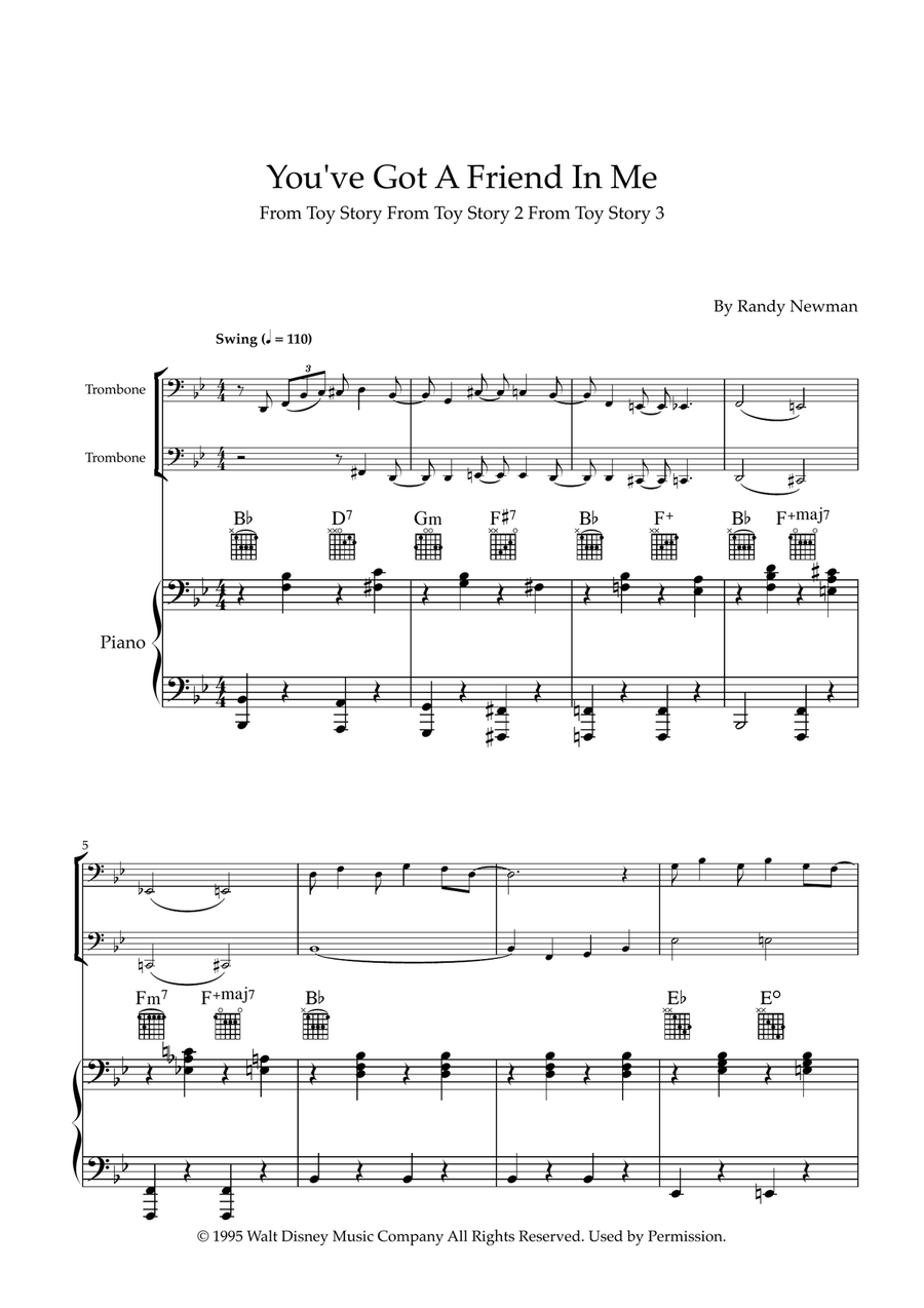 You've Got A Friend In Me Trombone Duet scores gallery preview page 1