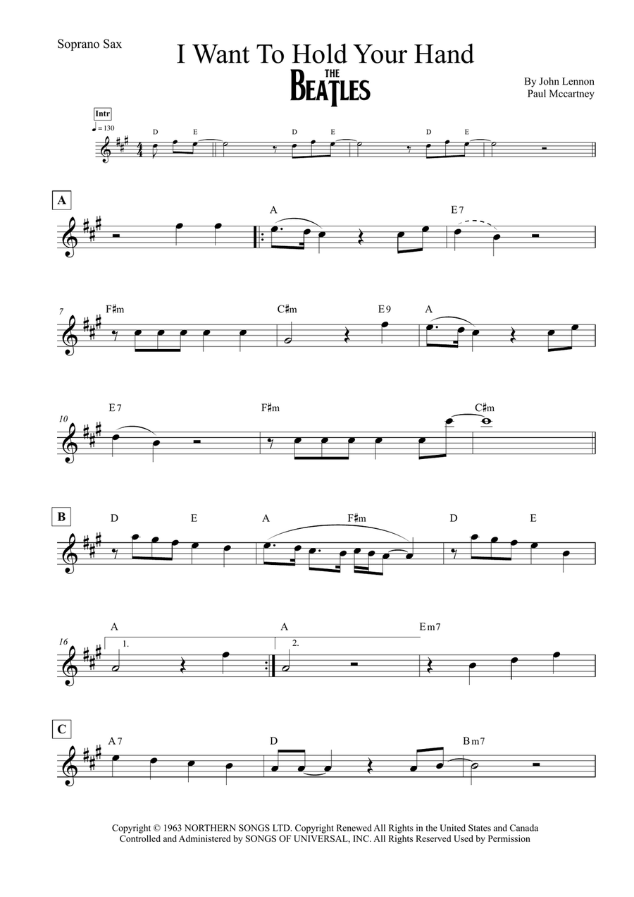 I Want To Hold Your Hand Soprano Saxophone scores gallery preview page 1