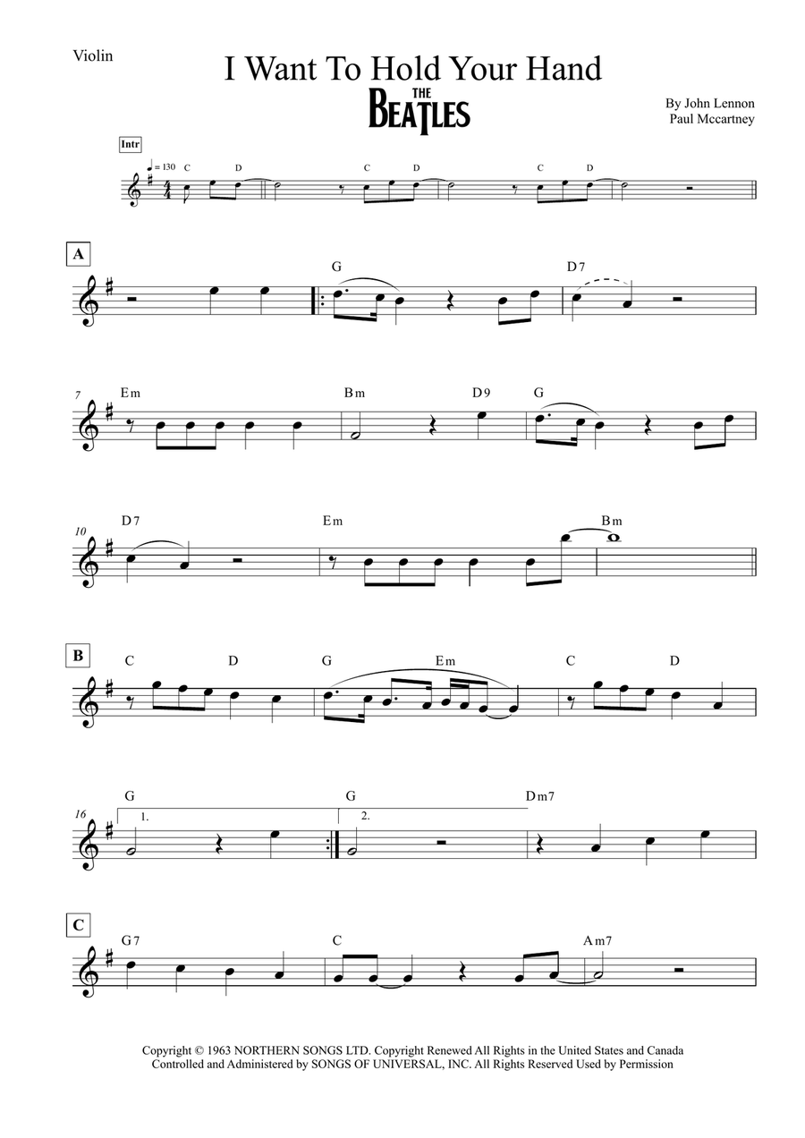 I Want To Hold Your Hand Violin Solo scores gallery preview page 1