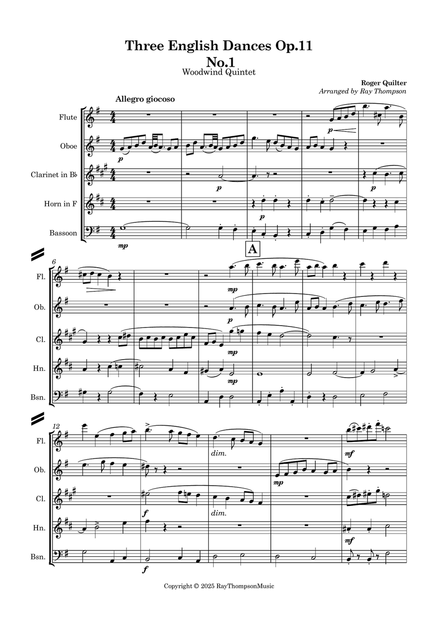 Quilter: Three English Dances Op.11 No.1 - wind quintet Woodwind Quintet scores gallery preview page 2