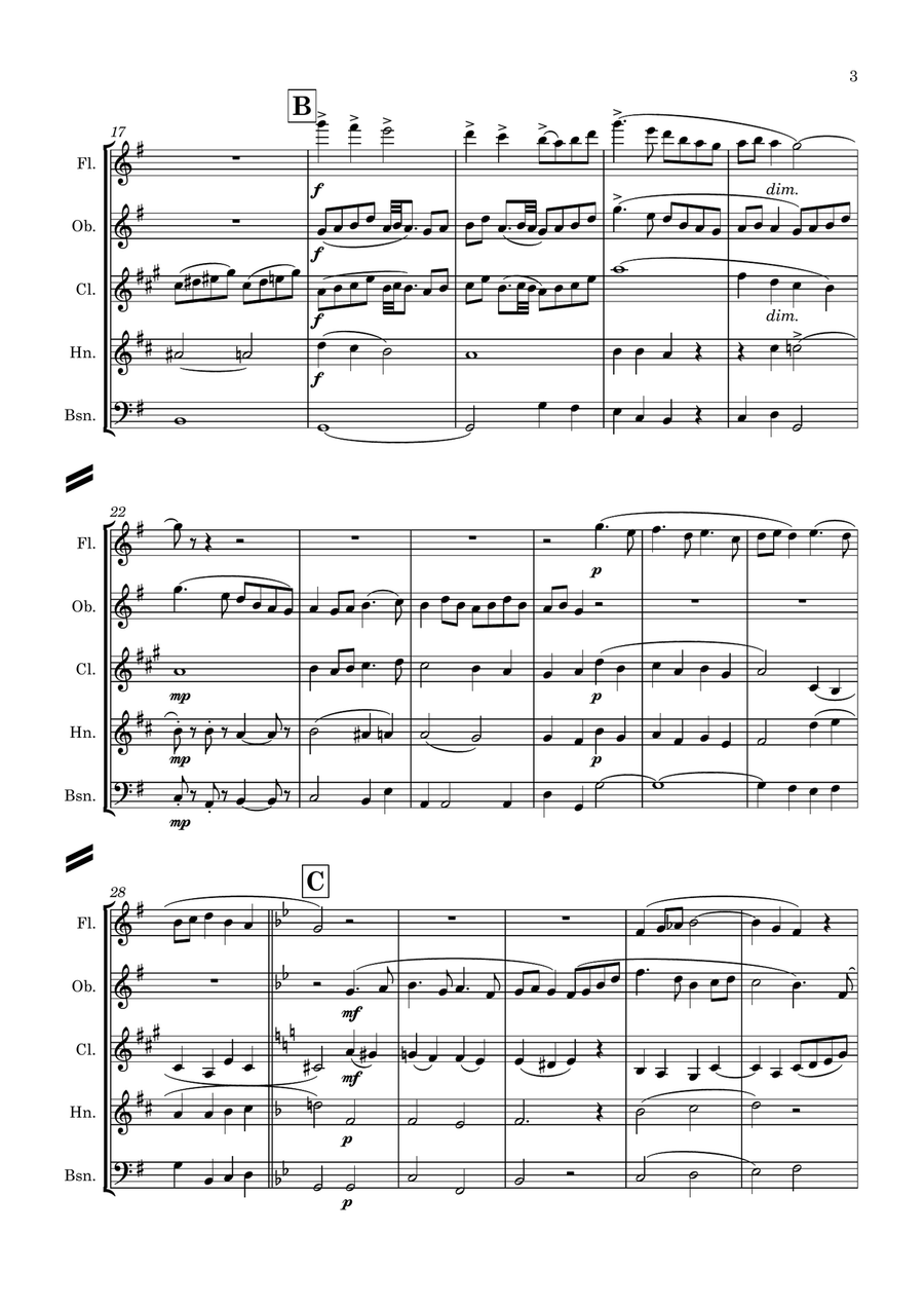 Quilter: Three English Dances Op.11 No.1 - wind quintet Woodwind Quintet scores gallery preview page 3