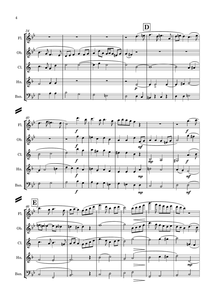 Quilter: Three English Dances Op.11 No.1 - wind quintet Woodwind Quintet scores gallery preview page 4