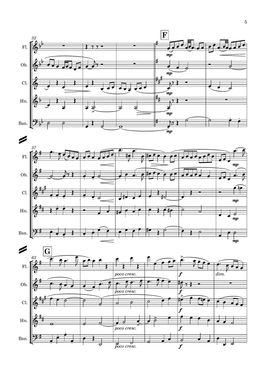 Quilter: Three English Dances Op.11 No.1 - wind quintet Woodwind Quintet scores gallery preview page 5
