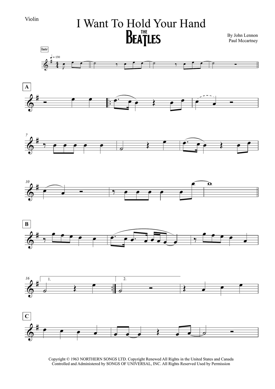 I Want To Hold Your Hand Violin Solo scores gallery preview page 1
