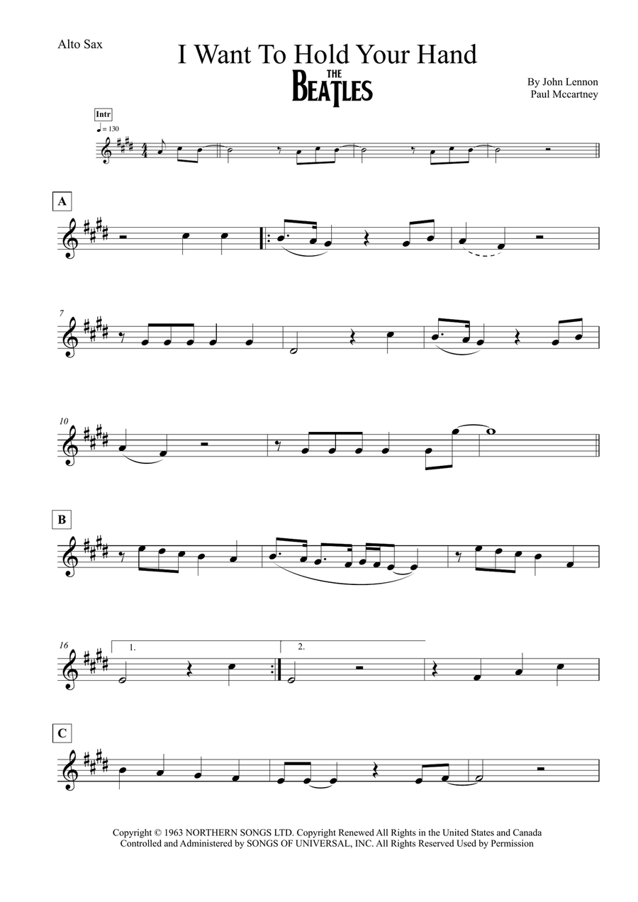 I Want To Hold Your Hand Alto Saxophone scores gallery preview page 1