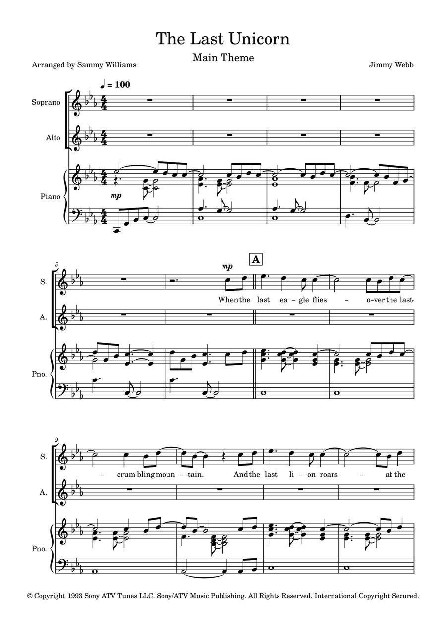 The Last Unicorn (Main Theme) SSA scores gallery preview page 1