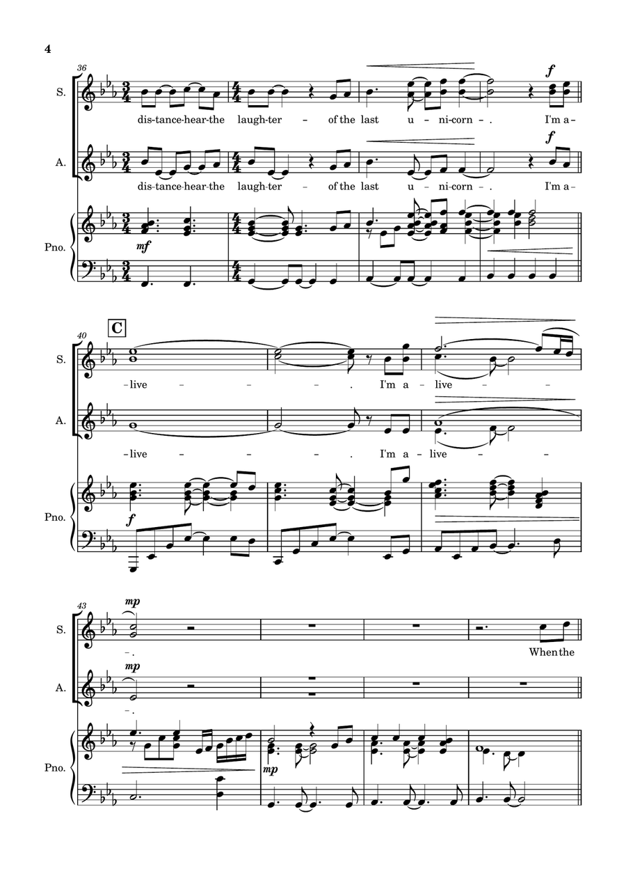 The Last Unicorn (Main Theme) SSA scores gallery preview page 4