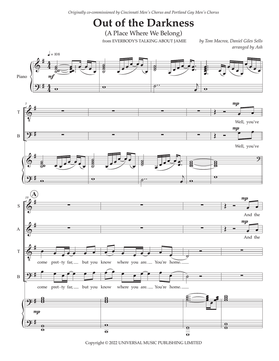 Out Of The Darkness (A Place Where We Belong) 4-Part scores gallery preview page 1
