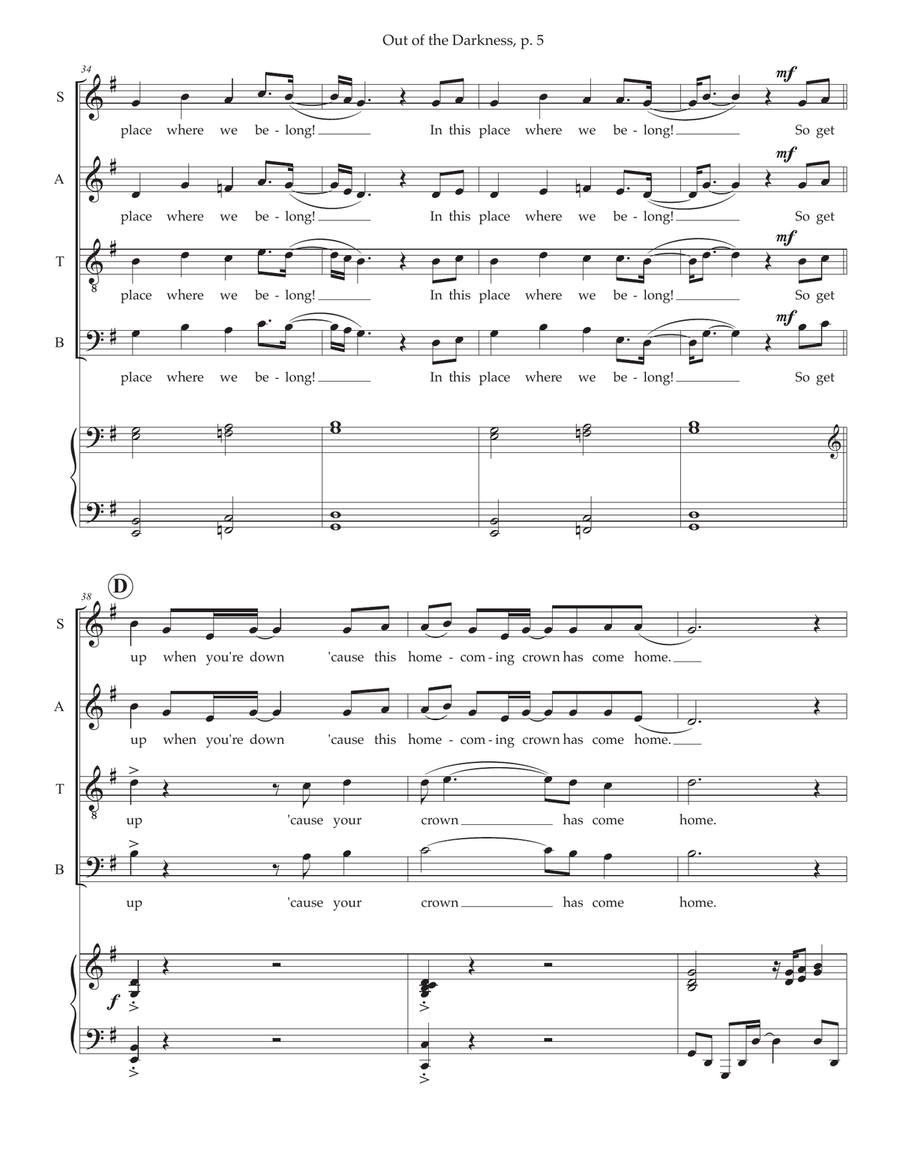 Out Of The Darkness (A Place Where We Belong) 4-Part scores gallery preview page 5