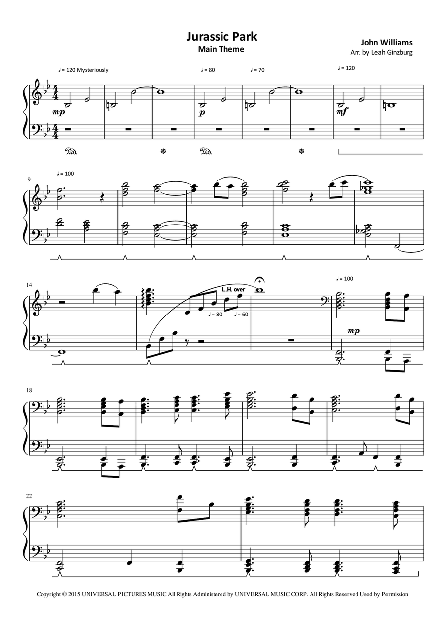 Jurassic World Suite Jurassic World Suite Piano Solo scores gallery preview page 1