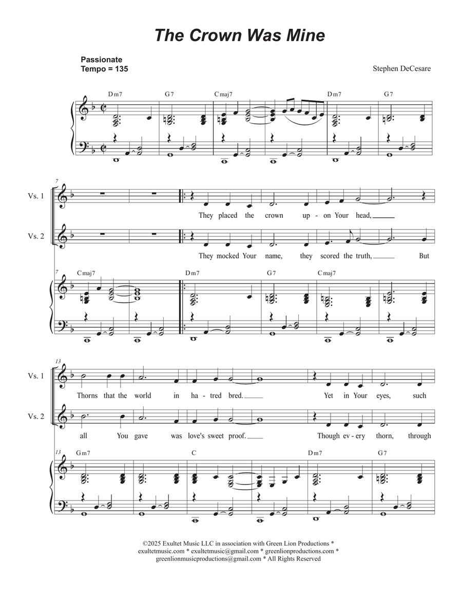 The Crown Was Mine (2-part choir - (Soprano and Tenor) 2-Part scores gallery preview page 1