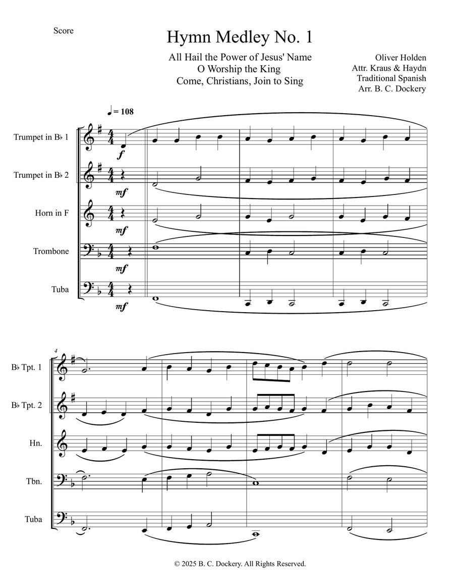 Hymn Medley No. 1 (Brass Quintet) Brass Quintet scores gallery preview page 1