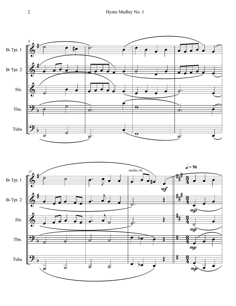 Hymn Medley No. 1 (Brass Quintet) Brass Quintet scores gallery preview page 2