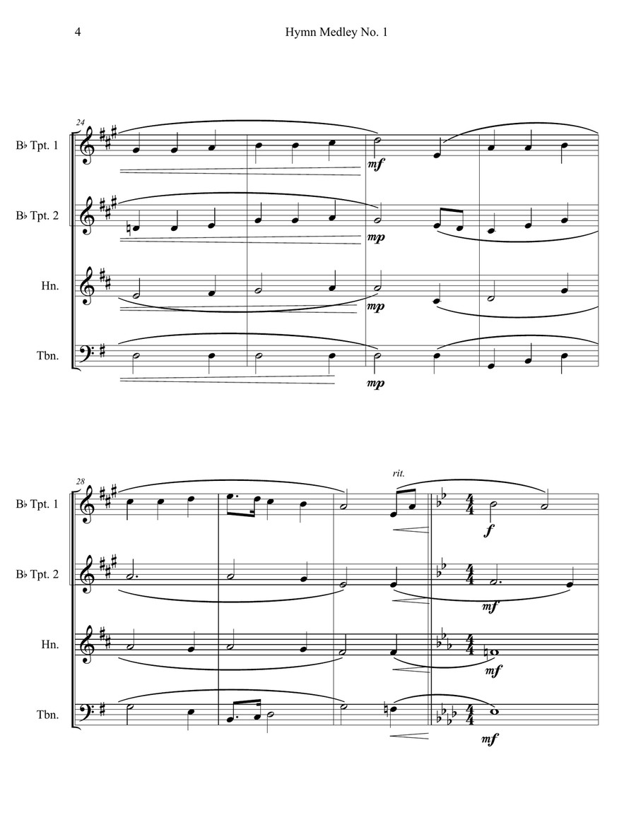 Hymn Medley No. 1 (Brass Quartet) Brass Quartet scores gallery preview page 4