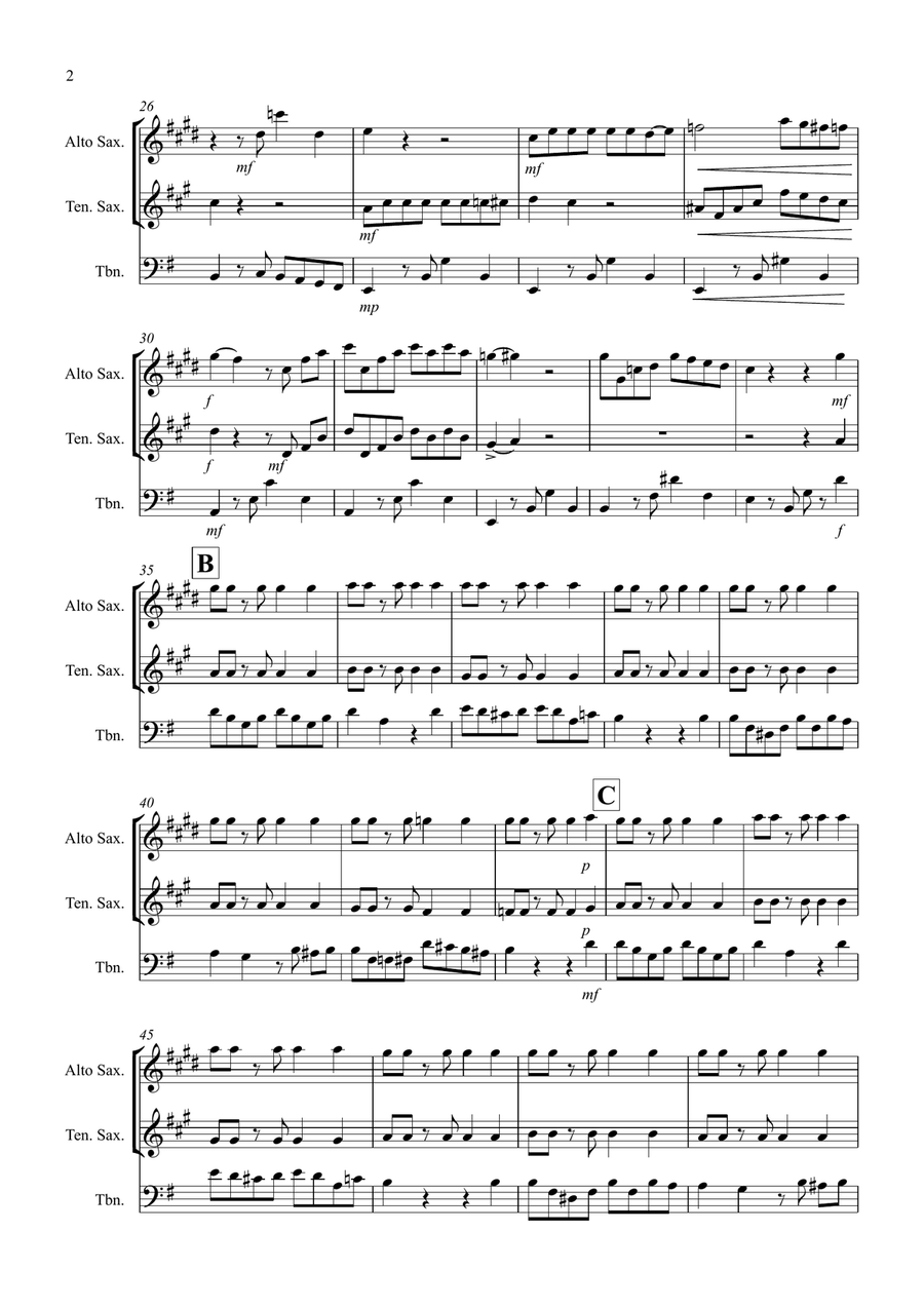 Tango a Trios for Alto and Tenor Saxophone and Trombone Trio Small Ensemble scores gallery preview page 2