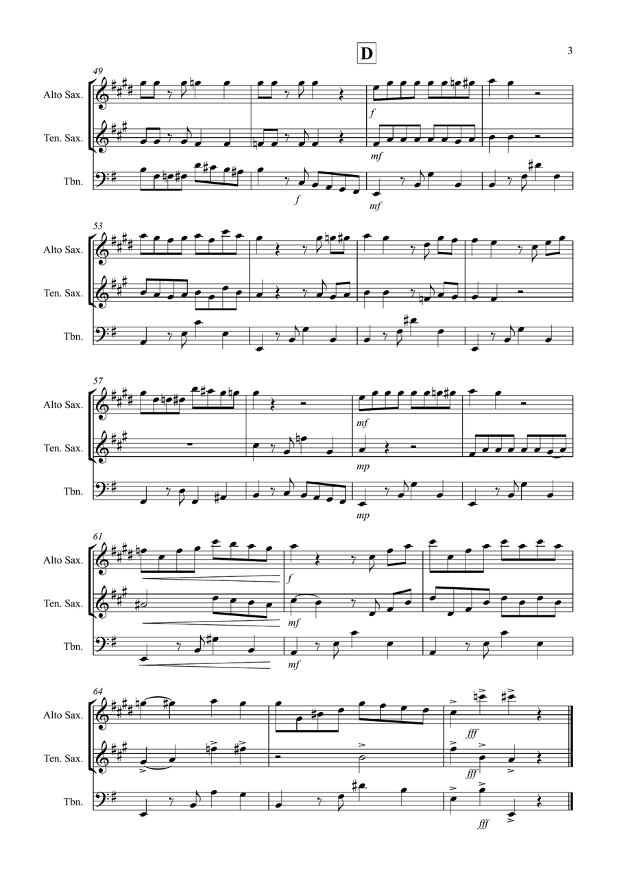 Tango a Trios for Alto and Tenor Saxophone and Trombone Trio Small Ensemble scores gallery preview page 3