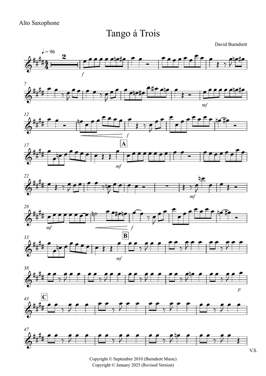 Tango a Trios for Alto and Tenor Saxophone and Trombone Trio Small Ensemble scores gallery preview page 4