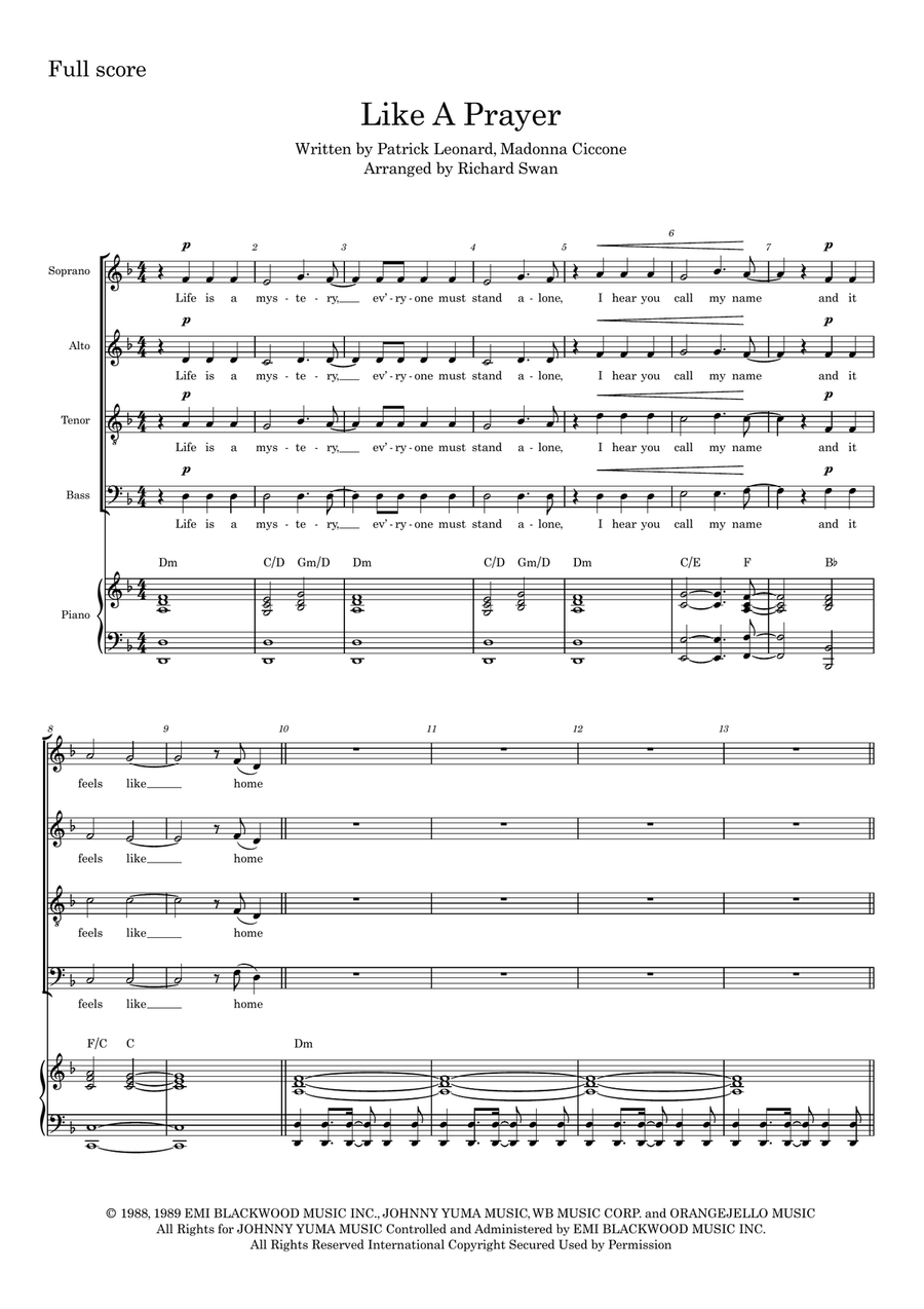 Like A Prayer Like A Prayer 4-Part scores gallery preview page 1