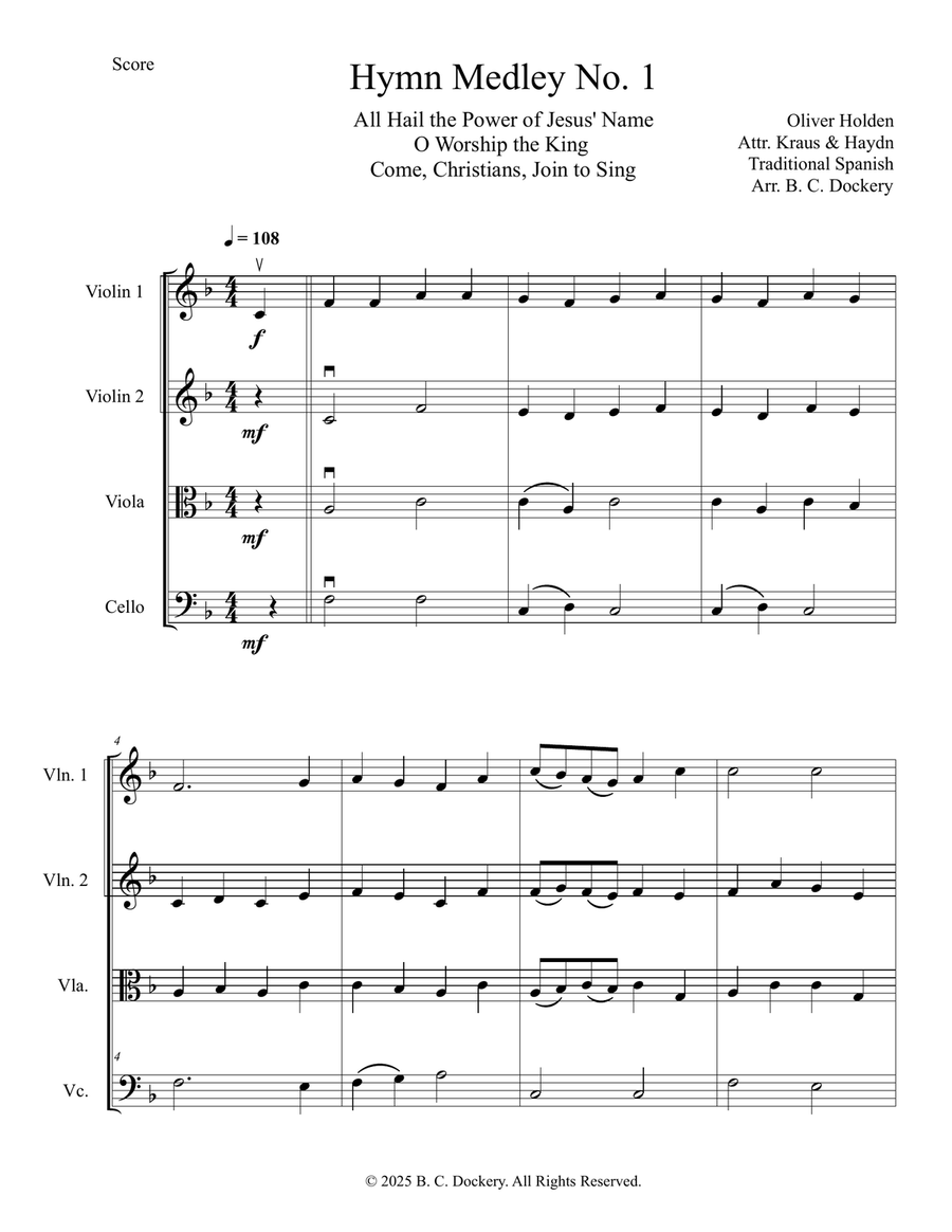 Hymn Medley No. 1 (String Quartet) String Quartet scores gallery preview page 1