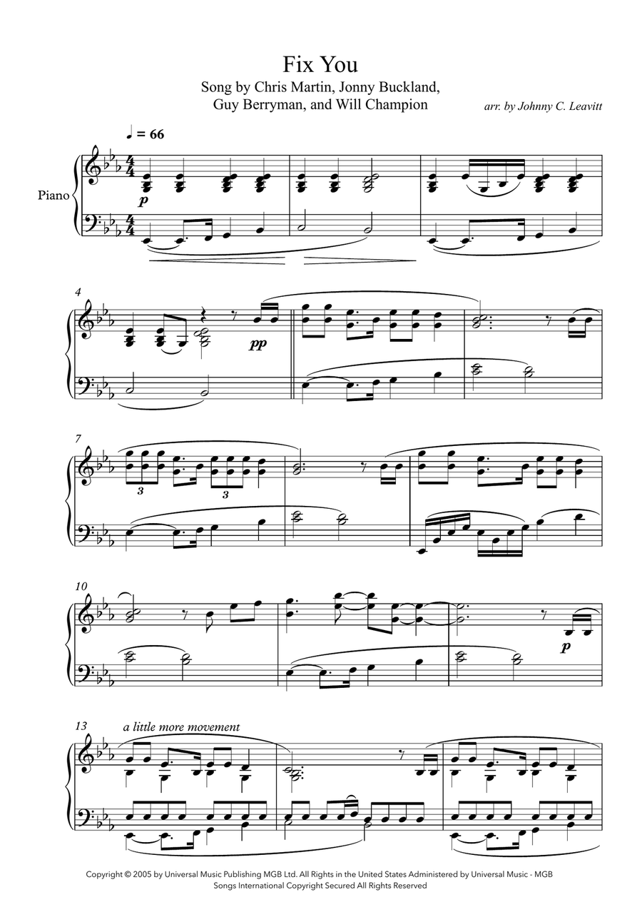 Fix You Fix You Piano Solo scores gallery preview page 1