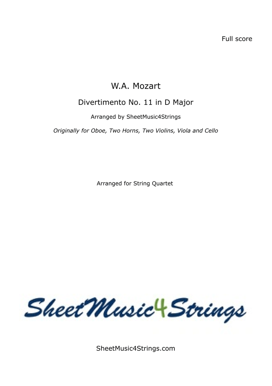 Mozart, W. A. - Divertimento No. 11, K. 251 (Arranged for String Quartet) String Quartet scores gallery preview page 1