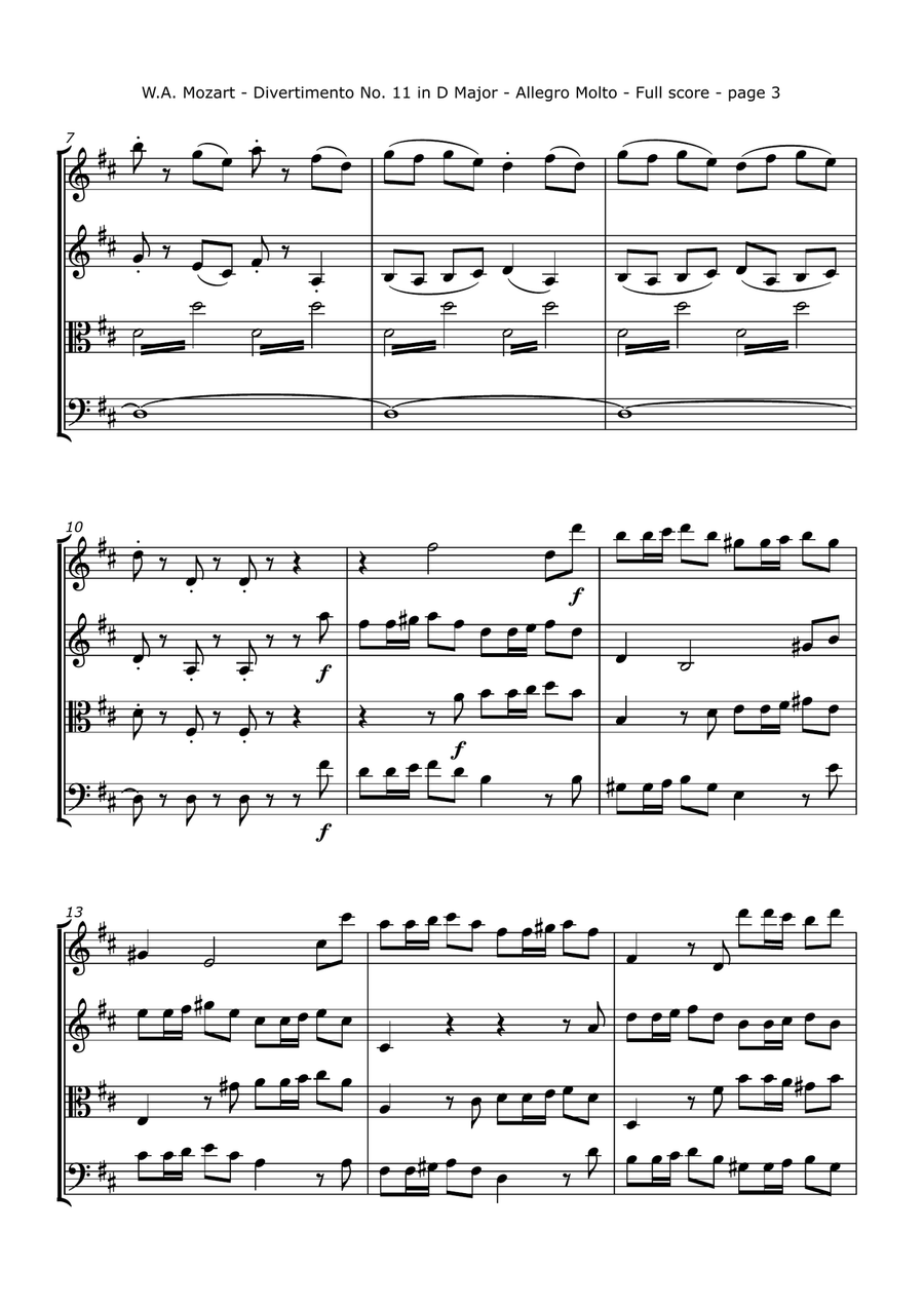 Mozart, W. A. - Divertimento No. 11, K. 251 (Arranged for String Quartet) String Quartet scores gallery preview page 3