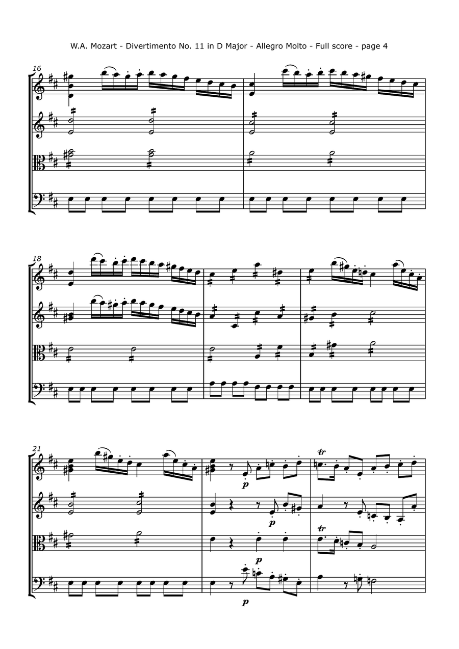 Mozart, W. A. - Divertimento No. 11, K. 251 (Arranged for String Quartet) String Quartet scores gallery preview page 4