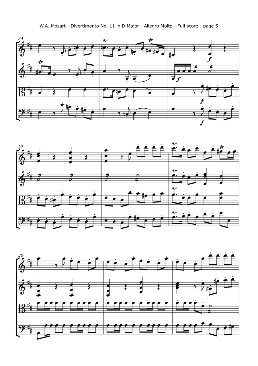 Mozart, W. A. - Divertimento No. 11, K. 251 (Arranged for String Quartet) String Quartet scores gallery preview page 5