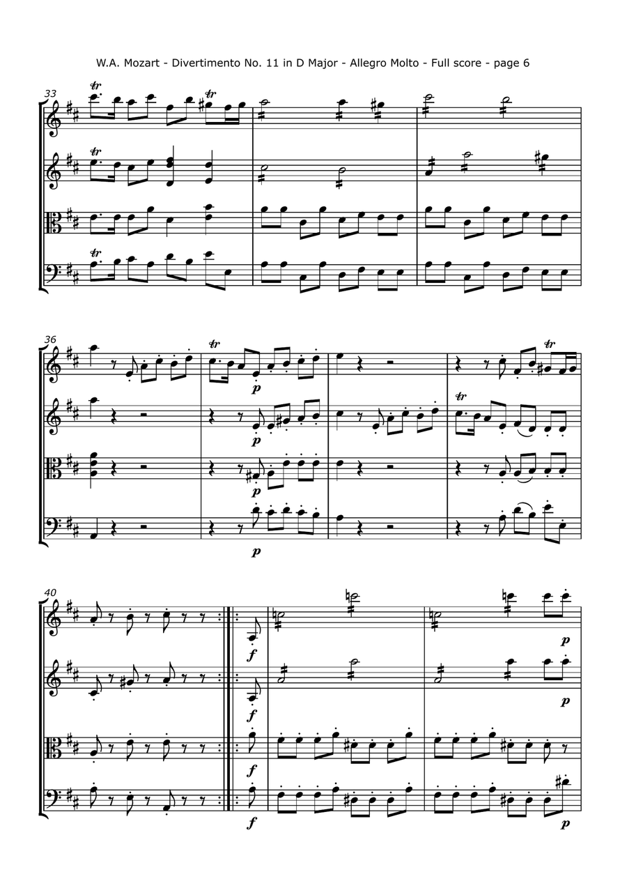 Mozart, W. A. - Divertimento No. 11, K. 251 (Arranged for String Quartet) String Quartet scores gallery preview page 6